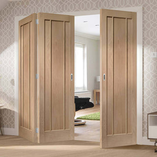 Image: Three Folding Doors & Frame Kit - Worcester Oak 3 Panel 2+1 - Unfinished
