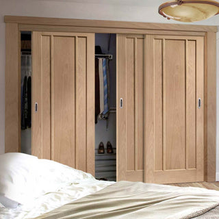 Image: Minimalist Wardrobe Door & Frame Kit - Three Worcester Oak 3 Panel Doors - Prefinished