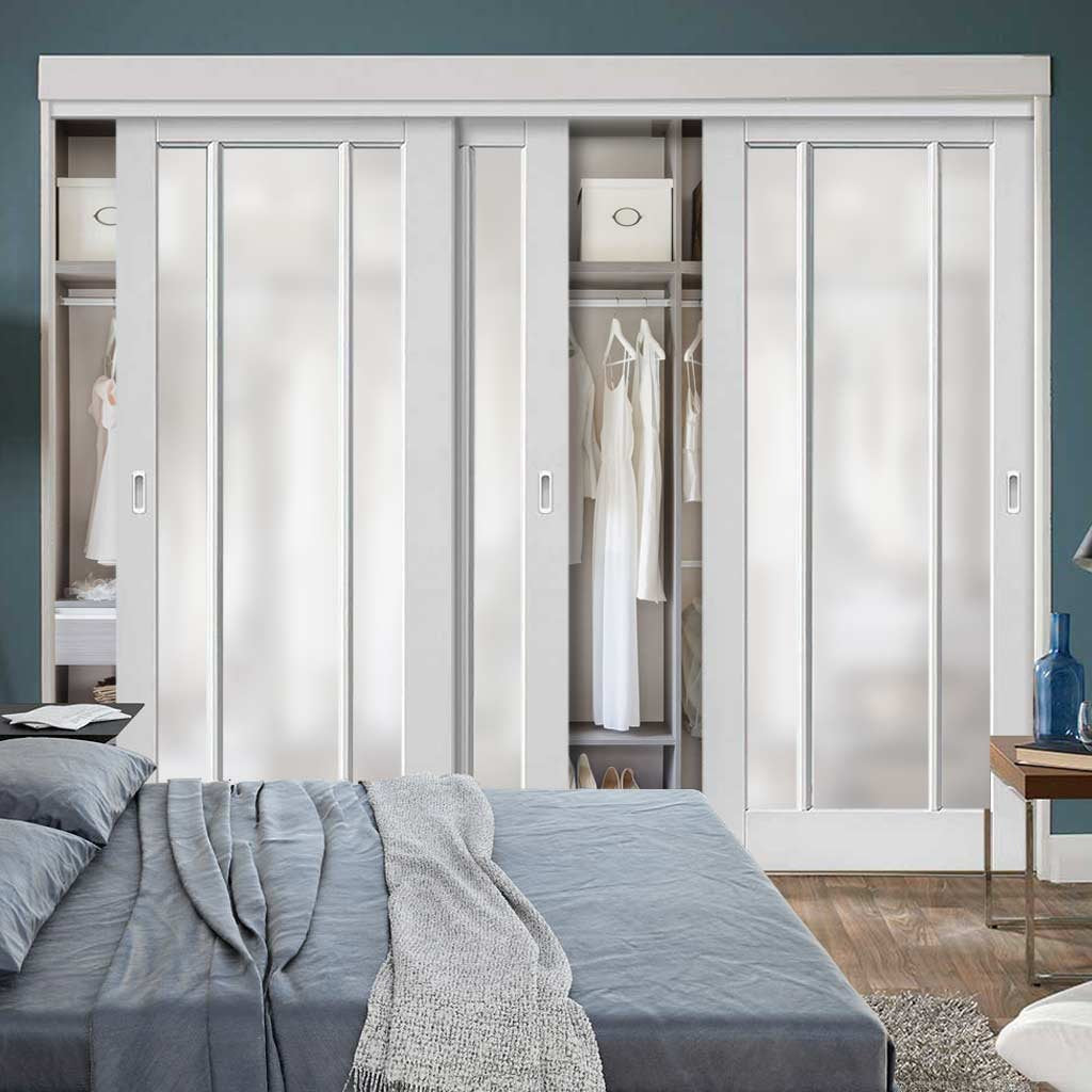 Bespoke Thruslide Worcester 3L 3 Door Wardrobe and Frame Kit - Clear Safety Glass - White Primed