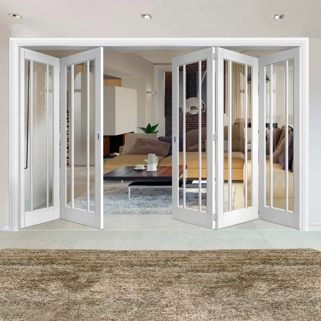 Five Folding Doors & Frame Kit - Worcester 3 Pane 3+2 - Clear Glass - White Primed