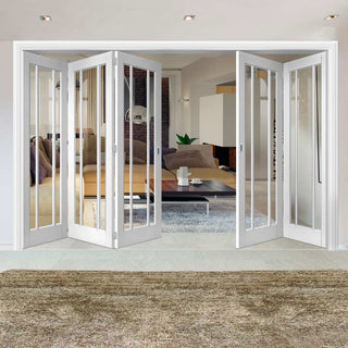 Image: Five Folding Doors & Frame Kit - Worcester 3 Pane 3+2 - Clear Glass - White Primed