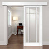 Single Sliding Door & Wall Track - Worcester 3 Pane Door - Clear Glass - White Primed
