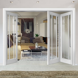 Image: Three Folding Doors & Frame Kit - Worcester 3 Pane 2+1 - Clear Glass - White Primed
