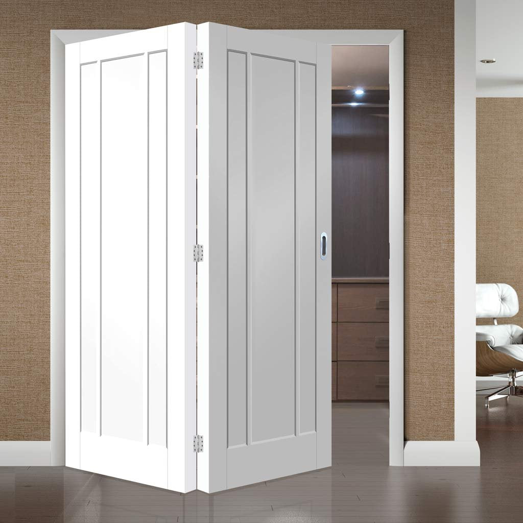 Two Folding Doors & Frame Kit - Worcester 3 Panel 2+0 - White Primed