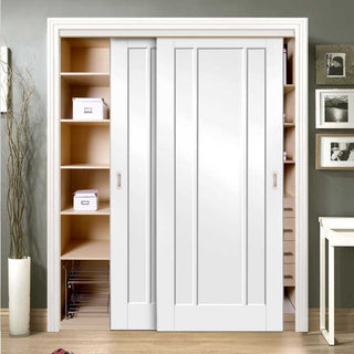 Image: Minimalist Wardrobe Door & Frame Kit - Two Worcester 3P Doors - White Primed