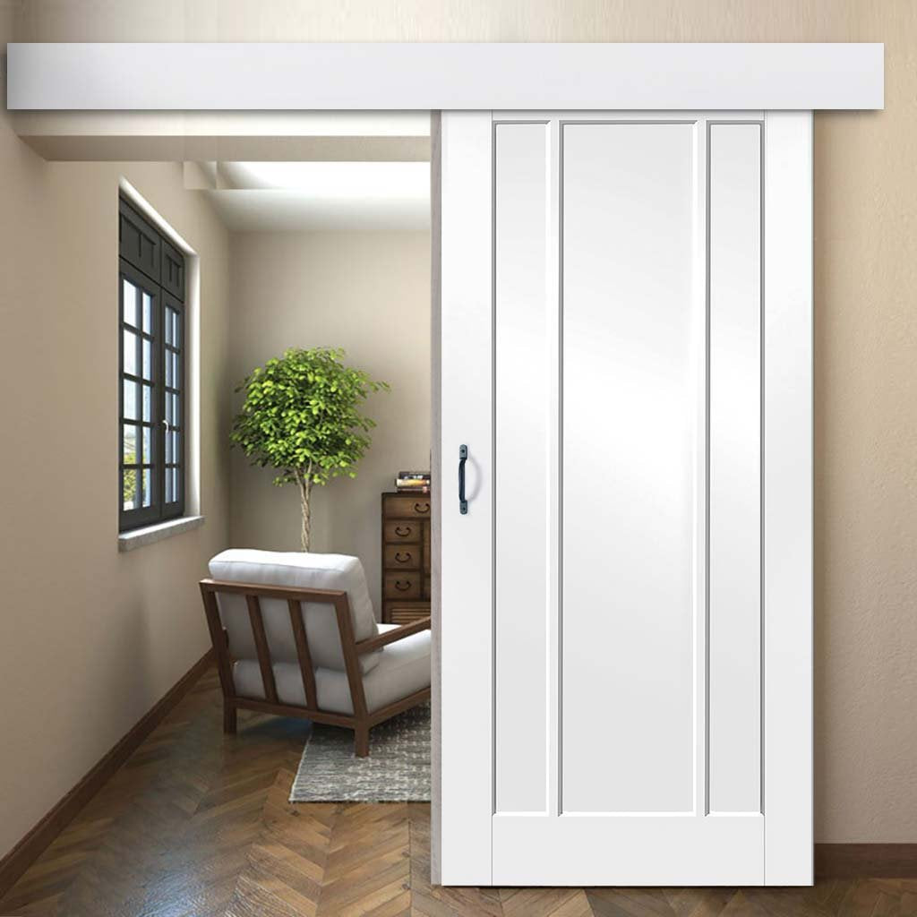Single Sliding Door & Wall Track - Worcester 3 Panel Door - White Primed