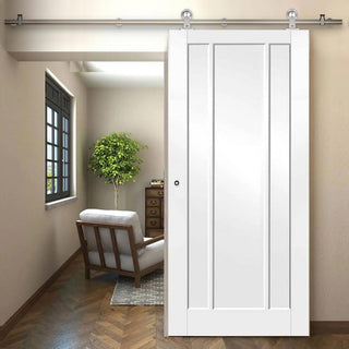 Image: Sirius Tubular Stainless Steel Sliding Track & Worcester 3 Panel Door - White Primed