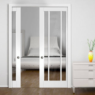 Image: Worcester 3 Pane Double Evokit Pocket Doors - Clear Glass - Primed