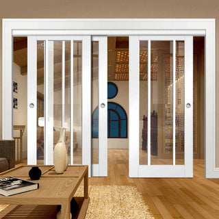 Image: Three Sliding Doors and Frame Kit - Worcester 3L Door - Clear Glass - White Primed