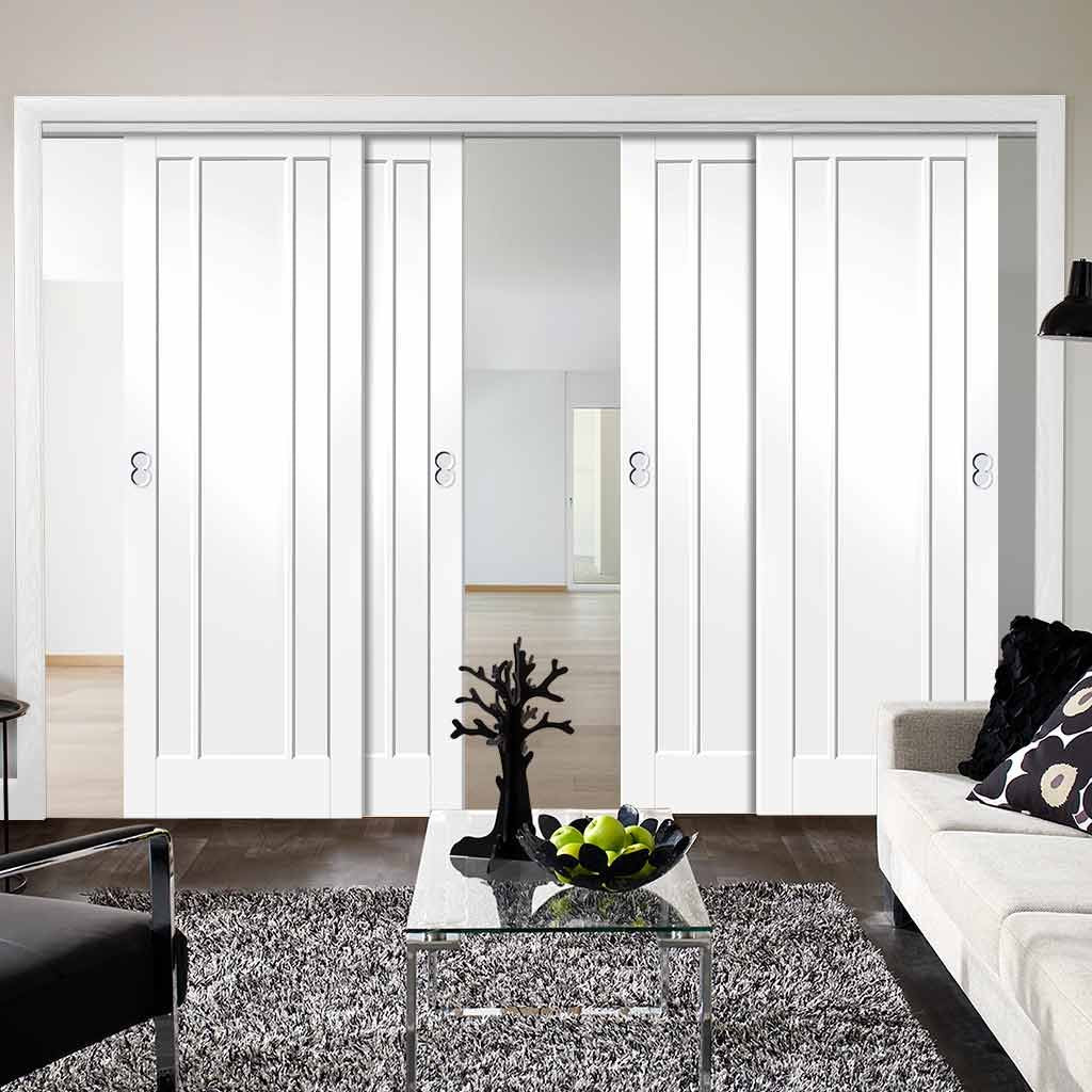 Bespoke Thruslide Worcester 3P - 4 Sliding Doors and Frame Kit - White Primed