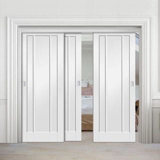 Image: Bespoke Thruslide Worcester 3P - 3 Sliding Doors and Frame Kit - White Primed