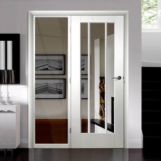 Image: ThruEasi White Room Divider - Worcester Clear Glass Primed Door with Full Glass Side