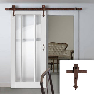 Image: Single Sliding Door & Arrowhead Antique Rust Track - Worcester 3 Pane Door - Clear Glass - White Primed