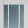 Bespoke Worcester White Primed 3 Pane Single Frameless Pocket Door Detail - Clear Glass