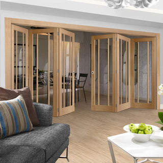 Image: Bespoke Thrufold Worcester Oak 3L Glazed Folding 3+3 Door - Prefinished