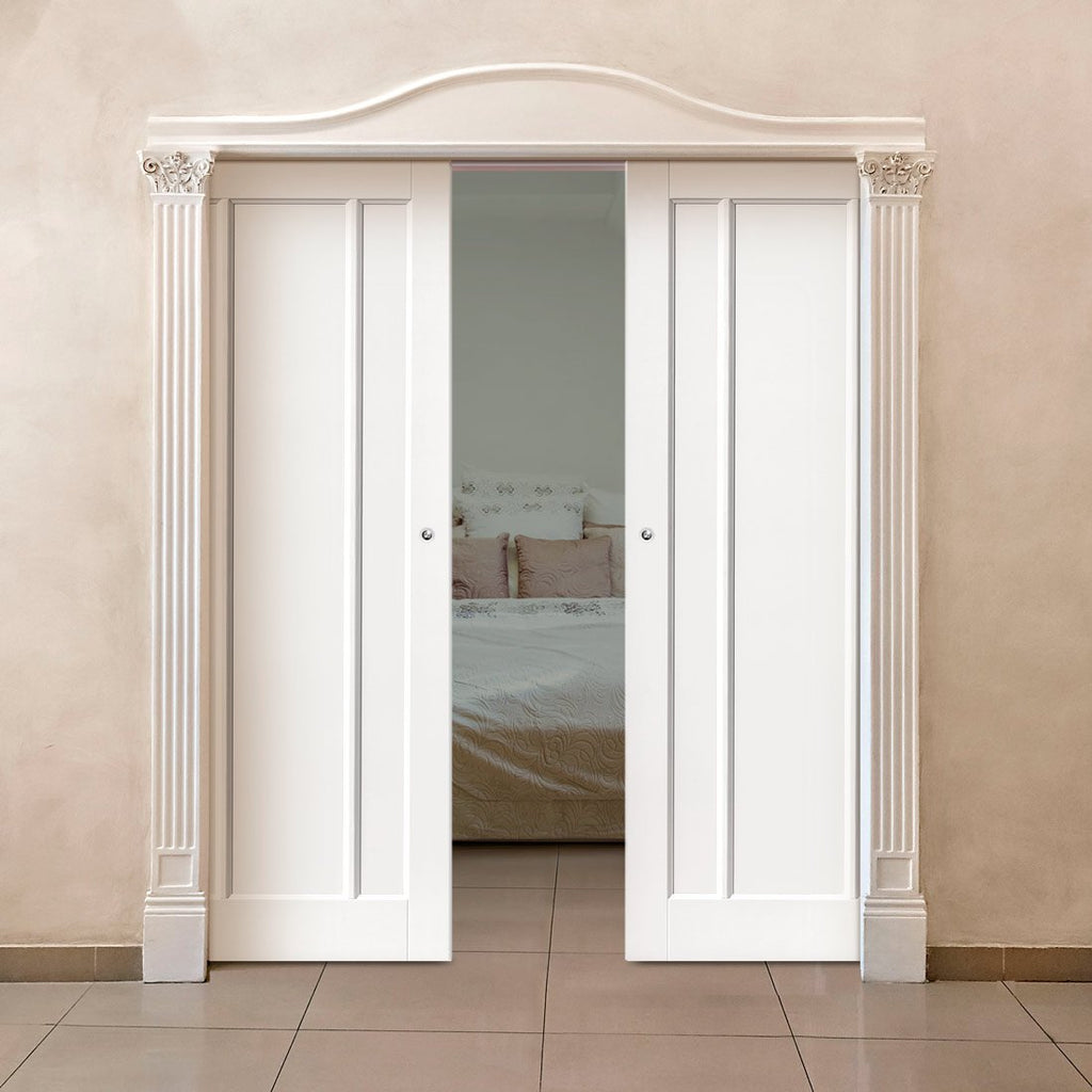 Bespoke Worcester White Primed 3 Panel Double Pocket Door
