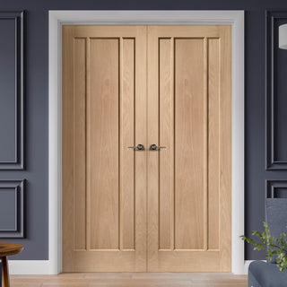 Image: Worcester Oak 3 Panel Internal Door Pair - Prefinished