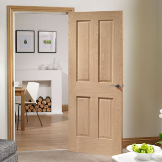 Image: Door and Frame Kit - Victorian Oak 4 Panel Door - No Raised Mouldings - Prefinished