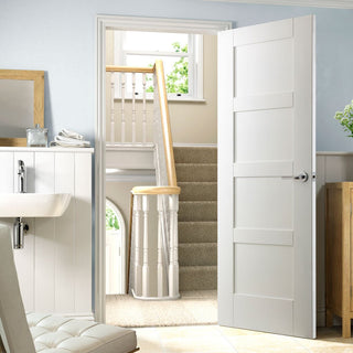 Image: Shaker style four panel white interior door