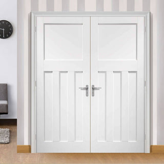 Image: Simpli Double Door Set - DX 1930's Panelled Door - White Primed