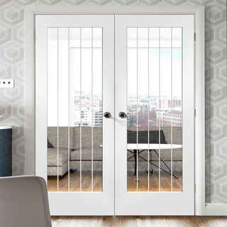 Image: Suffolk 1 Pane Door Pair - Clear Glass - White Primed