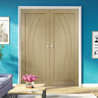 Image: Prefinished Salerno Oak Flush Door Pair - Choose Your Colour