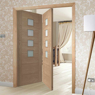 Image: Bespoke Thrufold Palermo Oak Glazed Folding 2+0 Door - Prefinished