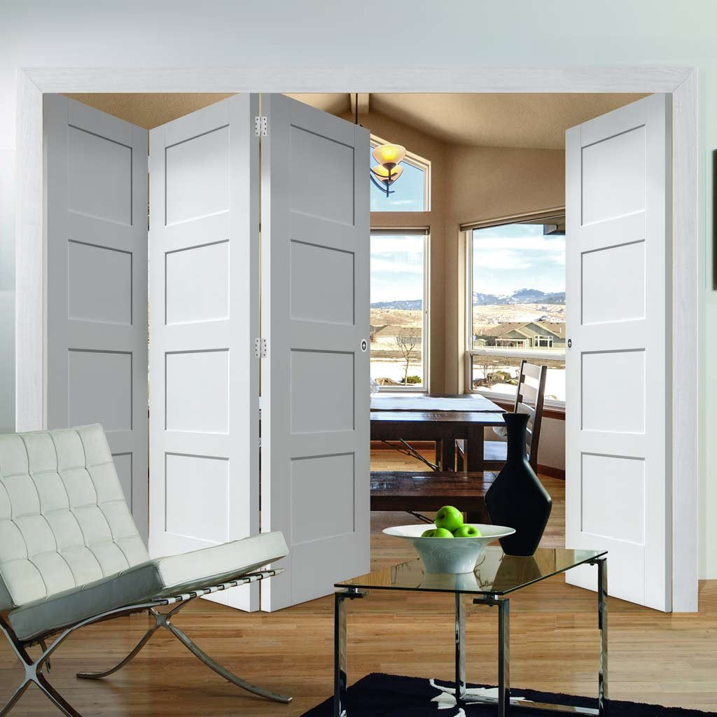 Four Folding Doors & Frame Kit - Shaker 4 Panel 3+1 - White Primed