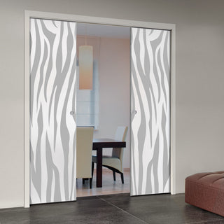 Image: Zebra Animal Print 8mm Obscure Glass - Obscure Printed Design - Double Evokit Glass Pocket Door