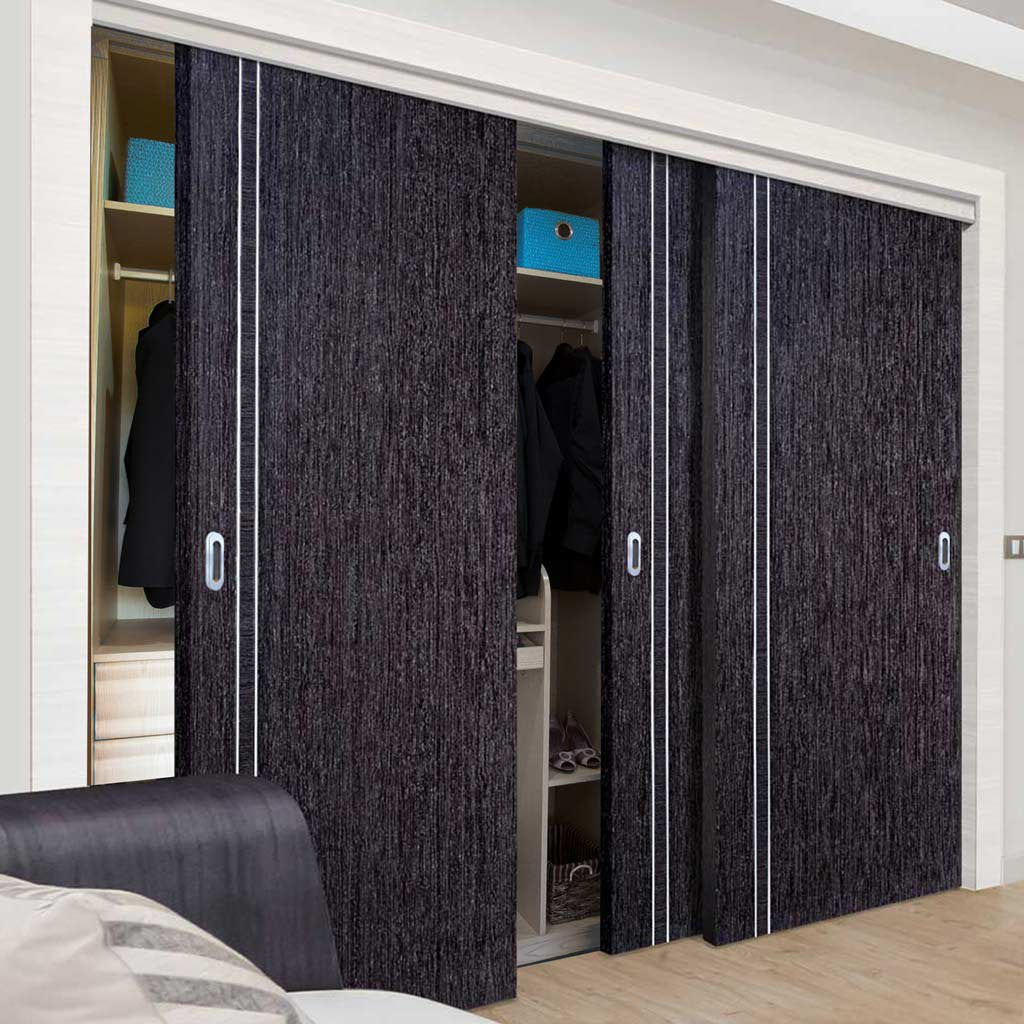 Three Sliding Wardrobe Doors & Frame Kit - Zanzibar Ash Grey Door - Prefinished