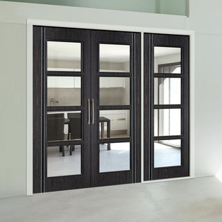 Image: ThruEasi Room Divider - Zanzibar Ash Grey Prefinished Clear Glass Double Doors with Single Side