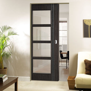 Image: Ash Grey Zanzibar Absolute Evokit Single Pocket Doors - Clear Glass - Prefinished