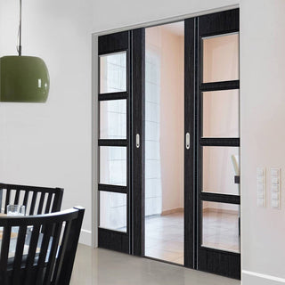 Image: Ash Grey Zanzibar Absolute Evokit Double Pocket Doors - Prefinished - Clear Glass