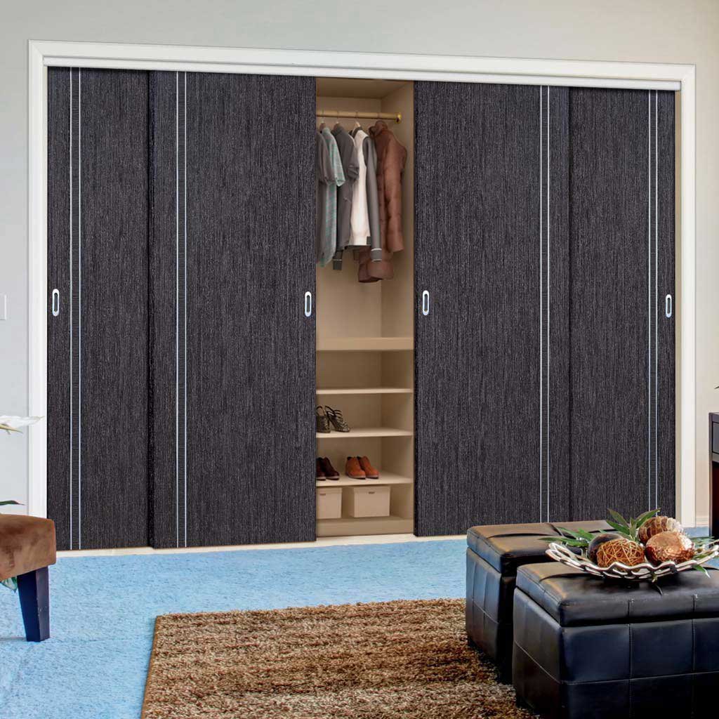 Minimalist Wardrobe Door & Frame Kit - Four Zanzibar Ash Grey Doors - Prefinished 