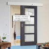 Single Sliding Door & Wall Track - Zanzibar Ash Grey Door - Clear Glass - Prefinished