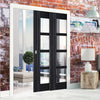 Ash Grey Zanzibar Staffetta Twin Telescopic Pocket Doors - Clear Glass - Prefinished