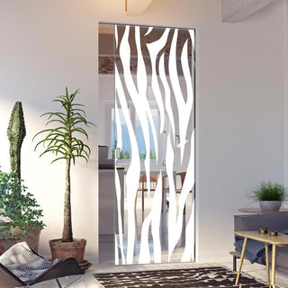 Image: Zebra Animal Print 8mm Clear Glass - Obscure Printed Design - Single Absolute Pocket Door
