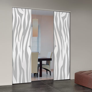 Image: Zebra Animal Print 8mm Obscure Glass - Obscure Printed Design - Double Absolute Pocket Door