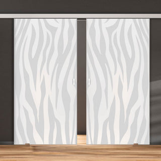 Image: Double Glass Sliding Door - Zebra Animal Print 8mm Obscure Glass - Obscure Printed Design with Elegant Track