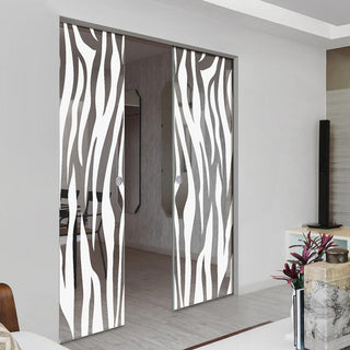 Image: Zebra Animal Print 8mm Clear Glass - Obscure Printed Design - Double Absolute Pocket Door