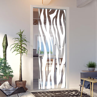 Image: Zebra Animal Print 8mm Clear Glass - Obscure Printed Design - Single Evokit Glass Pocket Door