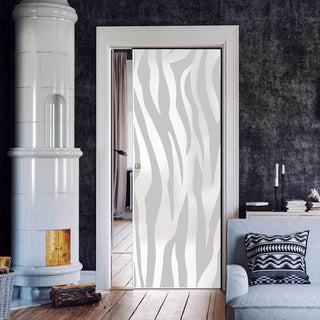 Image: Zebra Animal Print 8mm Obscure Glass - Obscure Printed Design - Single Evokit Glass Pocket Door