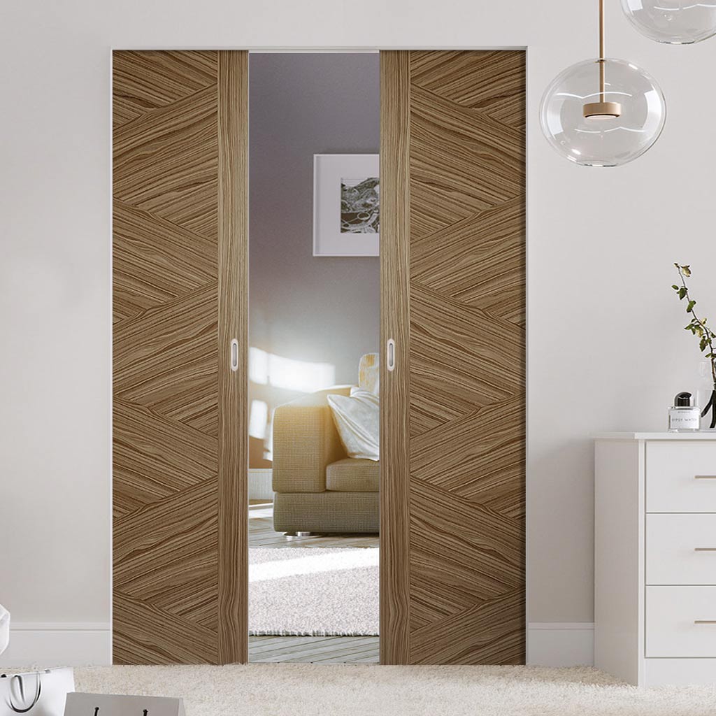 Bespoke Zeus Walnut Flush Double Frameless Pocket Door - Prefinished