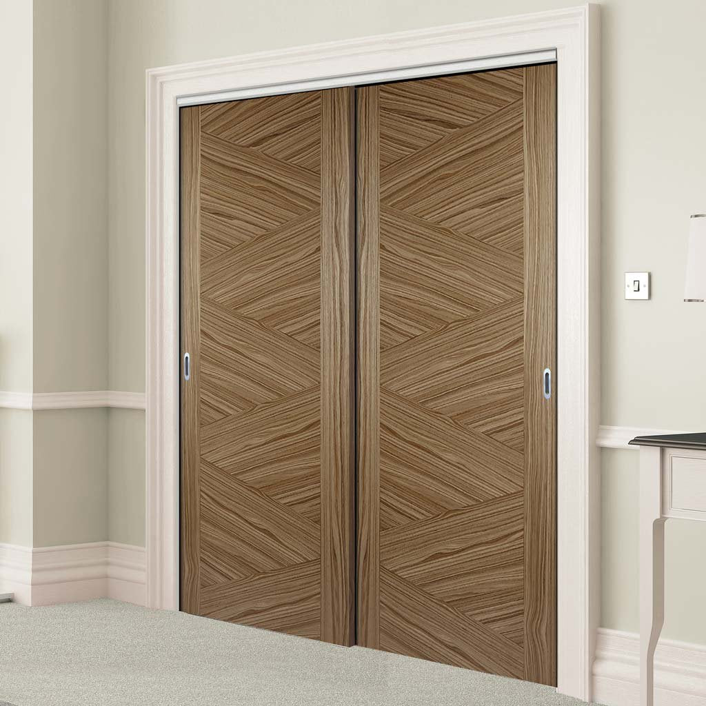 Bespoke Zeus Walnut Flush Door - 2 Door Wardrobe and Frame Kit - Prefinished