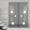 Geometric Zoom 8mm Clear Glass - Obscure Printed Design - Double Absolute Pocket Door