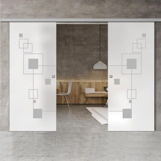 Image: Double Glass Sliding Door - Geometric Zoom 8mm Obscure Glass - Obscure Printed Design with Elegant Track