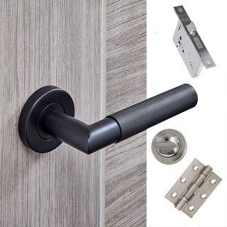 Image: Zurich Bathroom Door Handle Pack - Matt Black