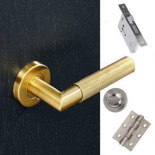 Image: Zurich Bathroom Door Handle Pack - Satin Gold