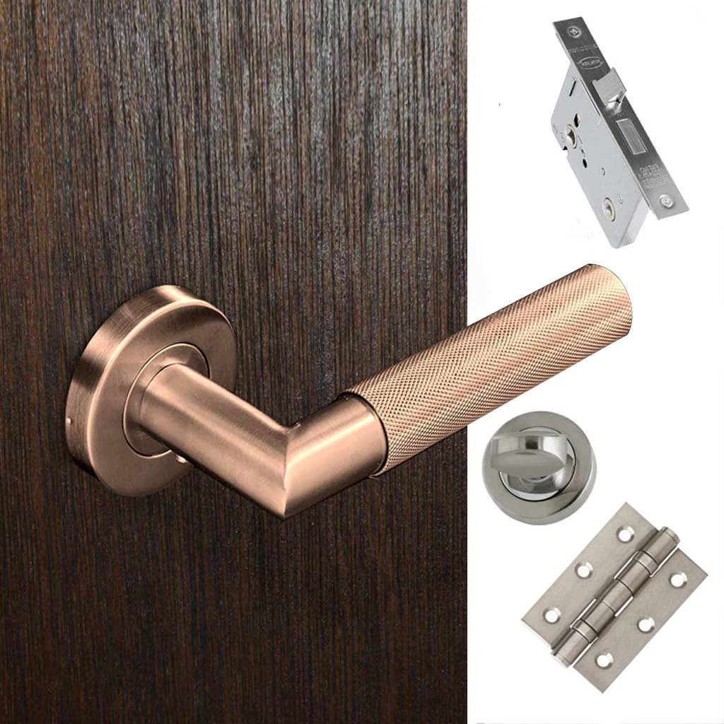 Zurich Bathroom Door Handle Pack - Satin Copper